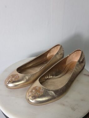 Alexander McQueen Gold Leather Metallic Sequin-Toe Ballet Flats Size 37.5